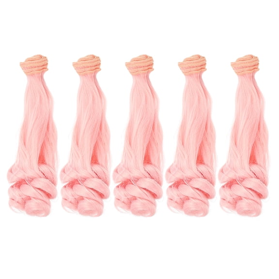 Uxcell 20cm Doll Hair Wefts, 5Pcs Synthetic Long Curly Hair Doll Wigs, Pink