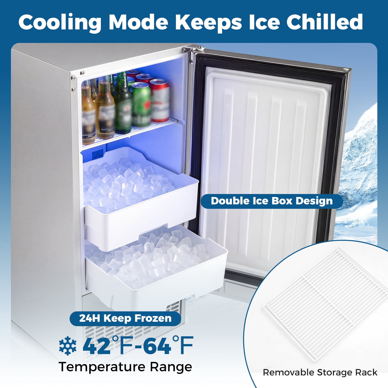 Costway Commercial Under Counter Ice Maker, 25 lbs Storage Capacity, for Home Bar Cafe Silver