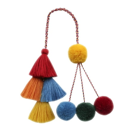 

Long Tassel Bag Pendant Car Hanging Women Charming Handbag Wallet Accessories Fashion Diy Hand-woven Bohemia Hair Ball Pendant (Light Multicolor)