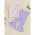 thumbnail image 2 of Bagilaanoe 2pcs Toddler Baby Girl Pants Set Flower Short Sleeve T-shirt Tops + Flare Trousers 6M 12M 18M 24M 3T 4T Kids Casual Clothes, 2 of 7