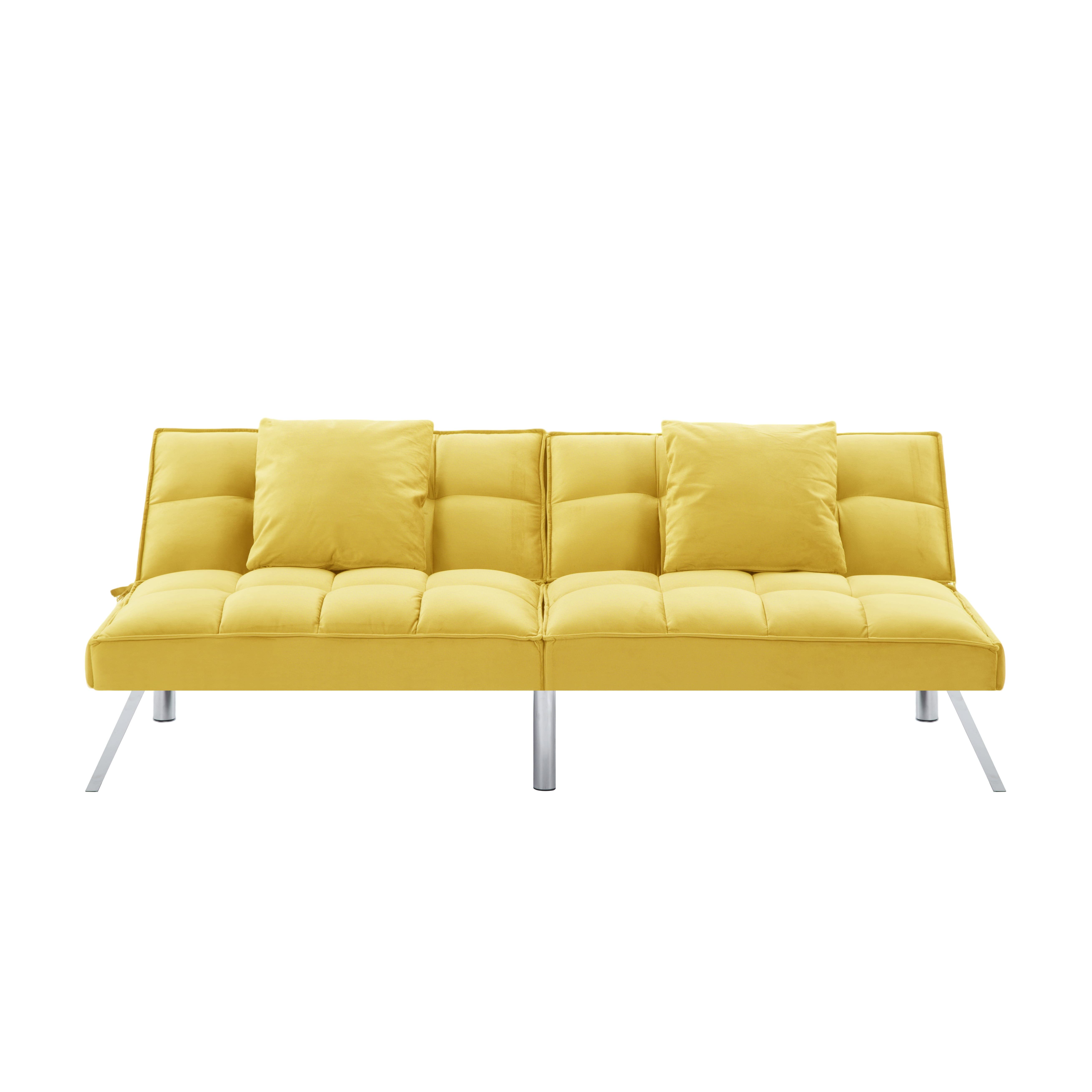 Gewnee 73 inches Futon Sofa Bed,Modern Reclining Futon Loveseat Couch Sleeper Sofa with 2 Pillows Sleeper Sofa for Living Room or Bedroom（Yellow)