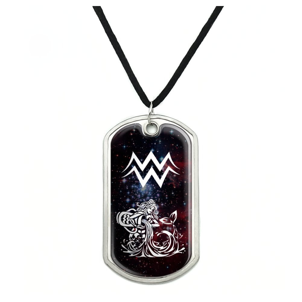 Aquarius WaterBearer Zodiac Sign Horoscope in Space Military Dog Tag