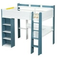 thumbnail image 6 of Yoneston Full Wooden Loft Bed with Built-in Storage Shelves, Desk, Clothes Rails & Bookshelves for Kids Bedroom, White & Blue, 6 of 18