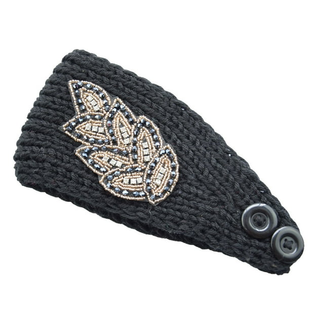 Diademas de ganchillo Sonducket invierno a prueba de viento con diamantes de imitación Negro