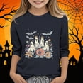 thumbnail image 2 of WAVSUF Kids Kids Girls Halloween Shirt, 3/4 Sleeve Cartoon Printed Crew Neck Festive Vacation Fall Top Gray 5, 2 of 6