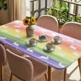thumbnail image 3 of Easter Table Cloths for 4 Foot Rectangle Tables, Spring Rabbit Silhouette Colorful Rainbow Graffiti Patio Waterproof Elastic Fitted Tablecloths, Washable Rectangular Table Cover for Camping, 3 of 8