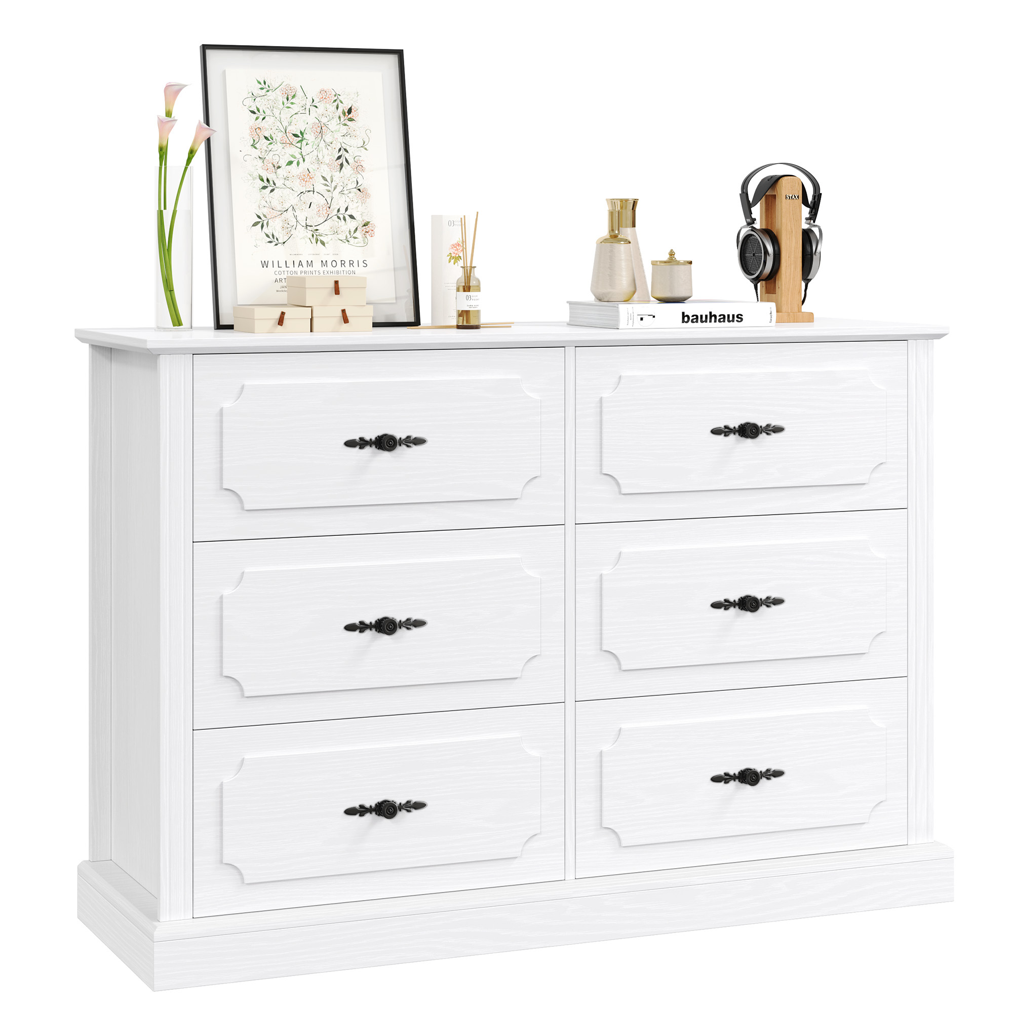 Homfa 6 Drawer White Double Dresser for Bedroom, Classic Wood Storage Cabinet for Living Room with Wide Top - image 3 of 7