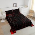 thumbnail image 3 of YST Geometric Grid Comforter Set Twin Size, Red and Black Checkered Bedding Quilt Set, Men Women Bedroom Decor, Modern Abstract Check Plaid Square Down Comforter for All Season, 3 of 5
