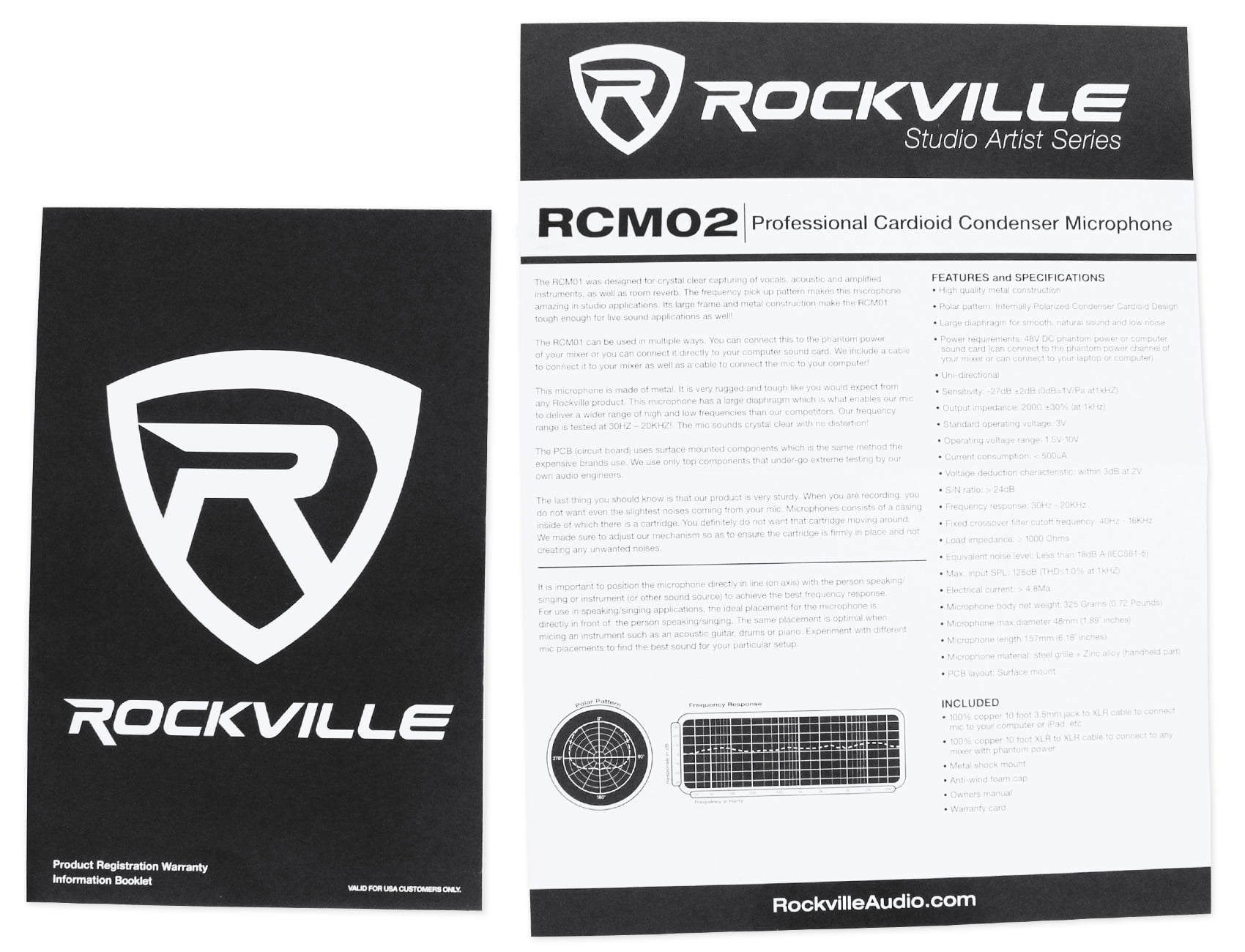 Rockville RCM02 Studio Recording Condenser Microphone Mic+Boom Arm+Desk Clamp