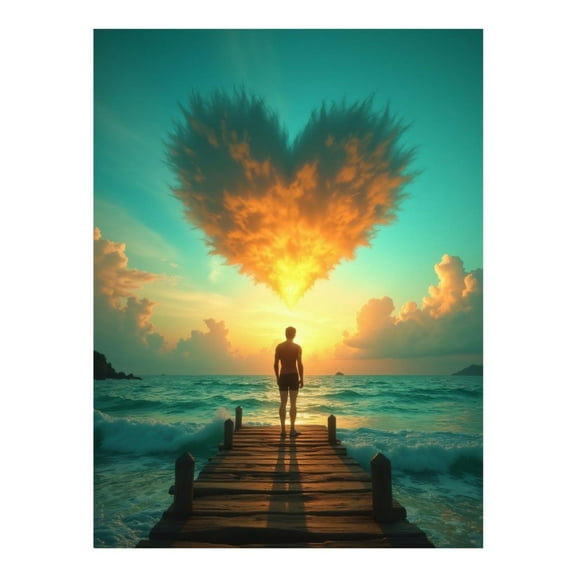 Diamond Art Kit for Adults, Sunset Pier Ocean Heart Sky Diamond Painting for Adults Beginners, 5D DIY Diamond Art Painting Kits, Colorful Diamond Painting Craft for Home Decor 12x16