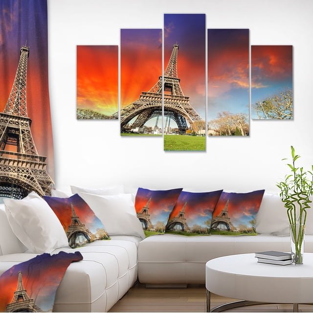 Paris Eiffel TowerUnder Ciel Coloré - Grand Paysage Photo Impression sur Toile