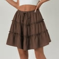 thumbnail image 4 of cocolona Womens Summer Casual Pleated Mini Skirts Elastic Waist Drawstring Ruffle Flowy Beach Vacation Skirts Brown M, 4 of 7