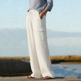 thumbnail image 4 of Babcutegg Linen Pants for Women Casual Fashion Long Length Elastic Waist Regular Fit Side Pockets Womens Summer Clothes Beige Size L, 4 of 7