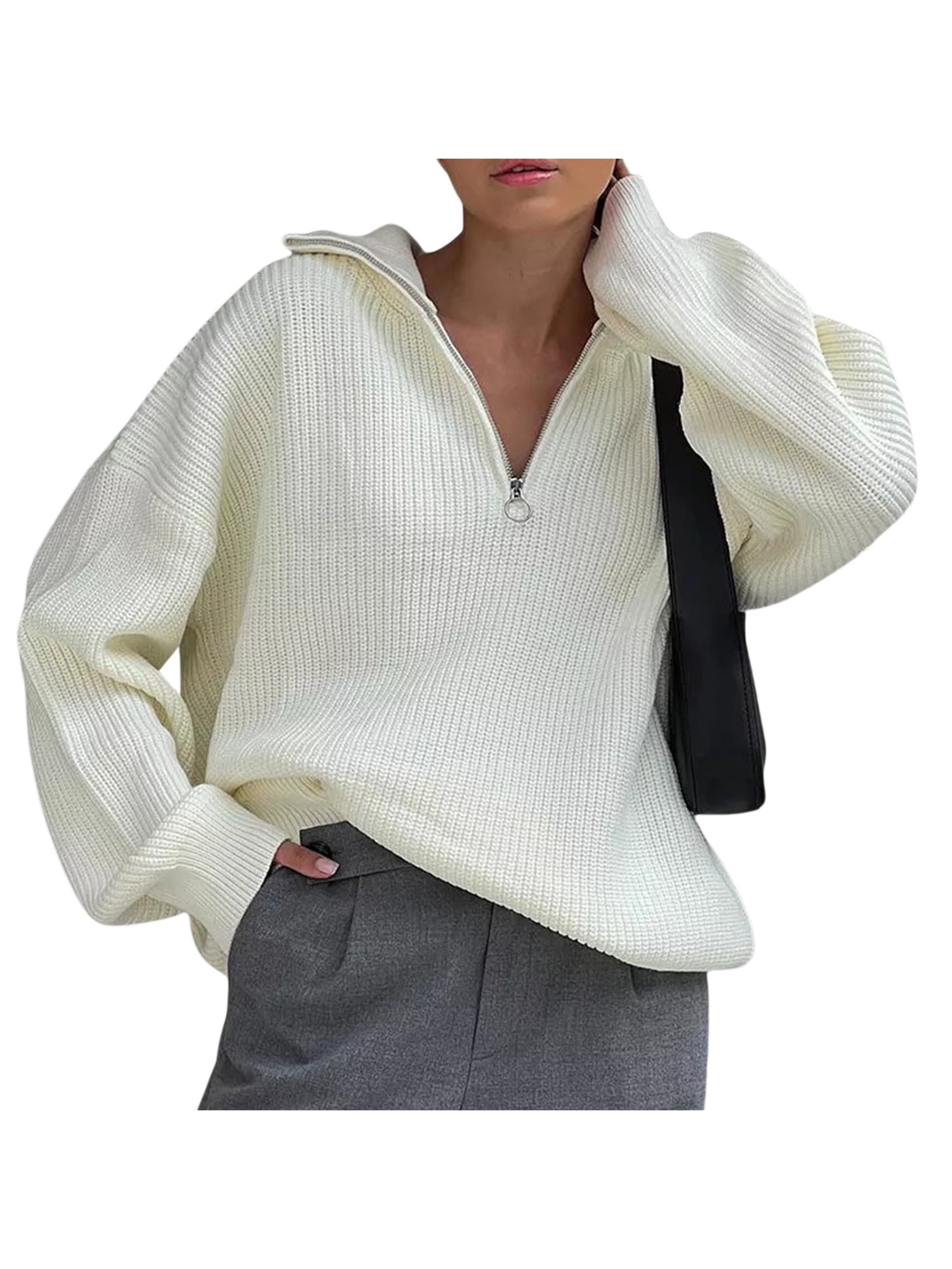 Tops Ribbed Long Knit Sweaters Pullover Women AMILIEe Sleeve Jumper Knitwear V-Neck Collar Lapel
