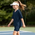 thumbnail image 6 of Girls 2pc Outfits Summer Solid Color Short Sleeve V Neck Drop Shoulder T-Shirts Basic Leggings Shorts Sets Navy 6-7 Years, 6 of 7