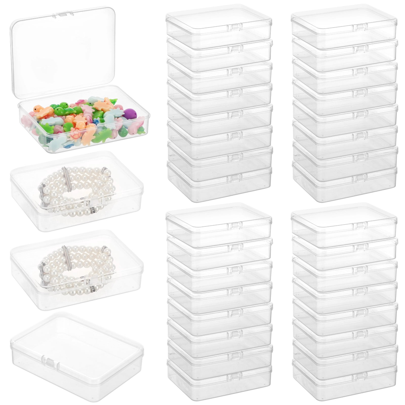 36 Pcs Plastic Bead Storage Containers, 4.5x3.3x1.1" Small Storage Boxes, Clear Rectangle Containers with Hinged Lids, Mini Organizer Cases for Jewelry, Crafts, Small Items, Parts