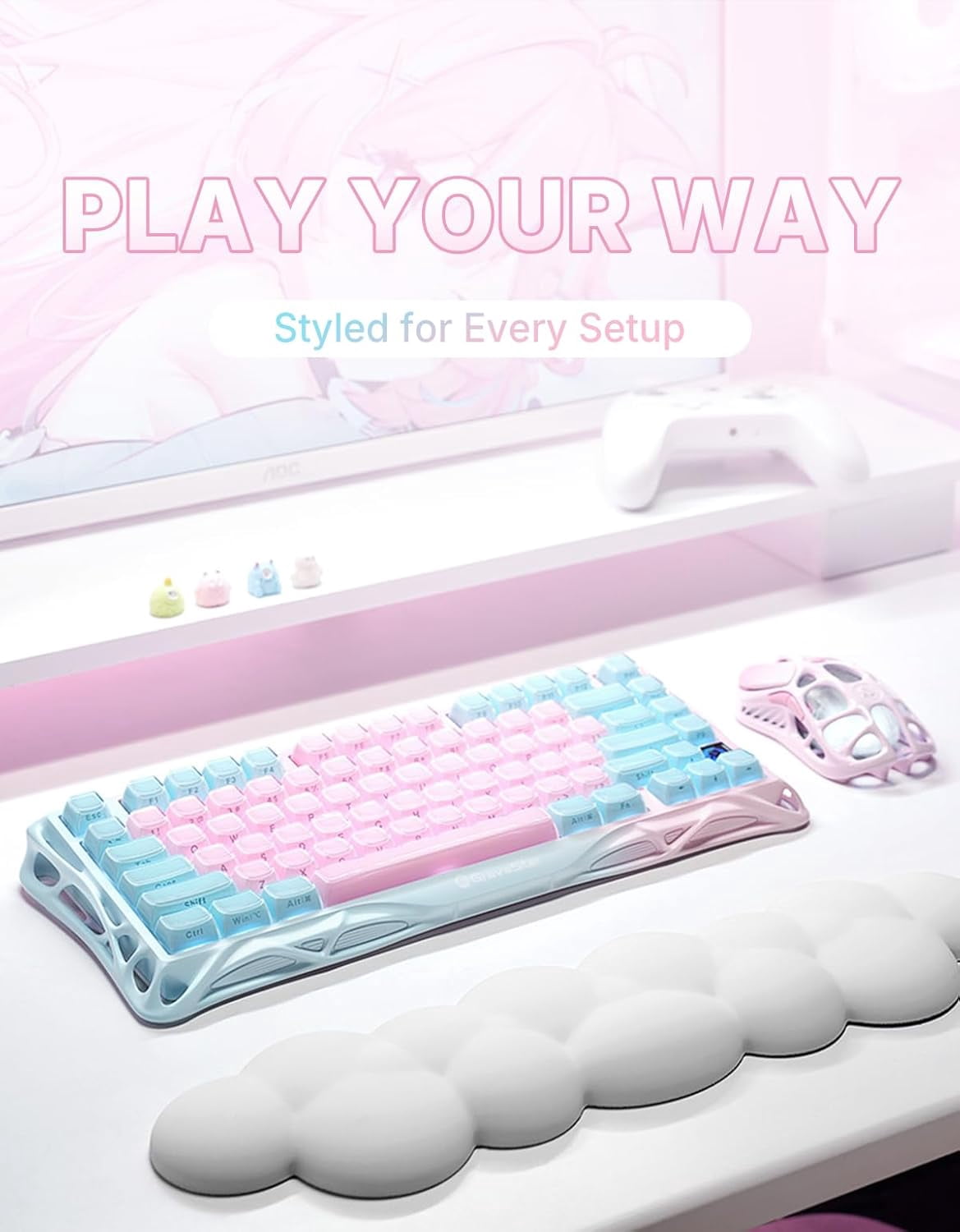 GravaStar Mercury K1 Lite 75% Gaming Keyboard, 2.4GHz/BT/Wired Tri-Mode Wireless Keyboard, Gasket Hot Swappable Mechanical Keyboard, Pre-lubed Linear Switches, Jelly Keycaps, RGB Backlit -Lumen Rose