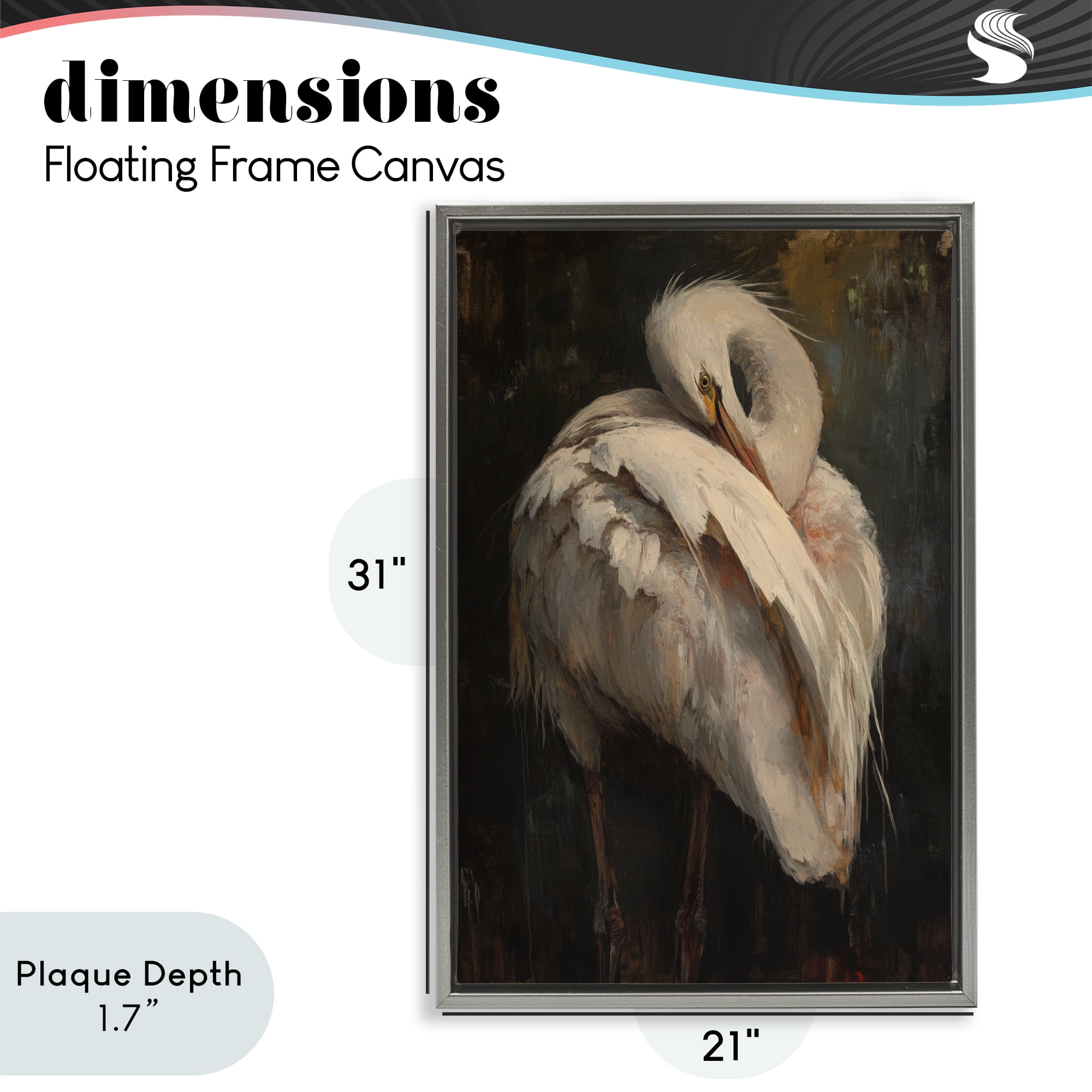Stupell Industries Sleeping Egret in Golden Light Gray Framed Floater Canvas Wall Art, design by Petal Prints Design
