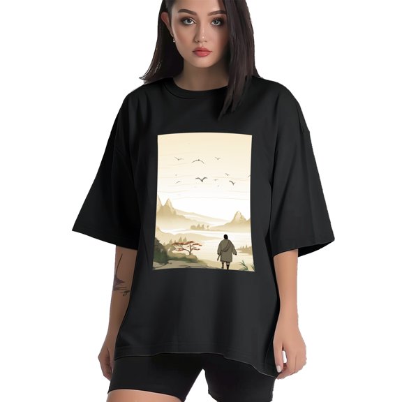 Plus Size Shirt for Women Black Tops for Women Short Sleeves Shirt for Women Mountain 7 T Shirt Crewneck Shirt for Women XS