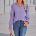 thumbnail image 4 of Baywell Womens Lace Crochet V Neck flare Long Sleeve Button Down Shirt Casual T Shirts Blouses Pullover Tops Purple S-XXL, 4 of 8