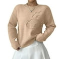 thumbnail image 2 of Suéteres de Cuello Redondo con Apliques Florales 3D para Mujer, Larga, Hombros Caídos, Elegantes Tops de Punto Color Champán XL, 2 of 8