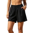 thumbnail image 2 of YanHoo Cotton Linen Shorts for Women Vintage Elastic Waist Loose Short Pants Casual Beach Vacation Shorts with Pockets, 2 of 8