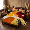 thumbnail image 2 of Manfei Abstract Mid-Century Queen Sheets, Minimalist Leaf Queen Sheet Sets, Orange Teal, Black Reversible 4 Pieces1 Flat Sheet + 1 Fitted Sheet + 2 Pillowcases, 2 of 6
