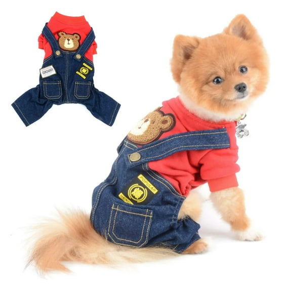 Pet's four leg thickened autumn and winter clothes Dog's four leg jeans suspenders
