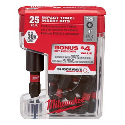 UPC: 0045242478743 | Milwaukee-48-32-5016 SHOCKWAVE Impact T25 Insert Bits with Bit Holder (25 Pack)