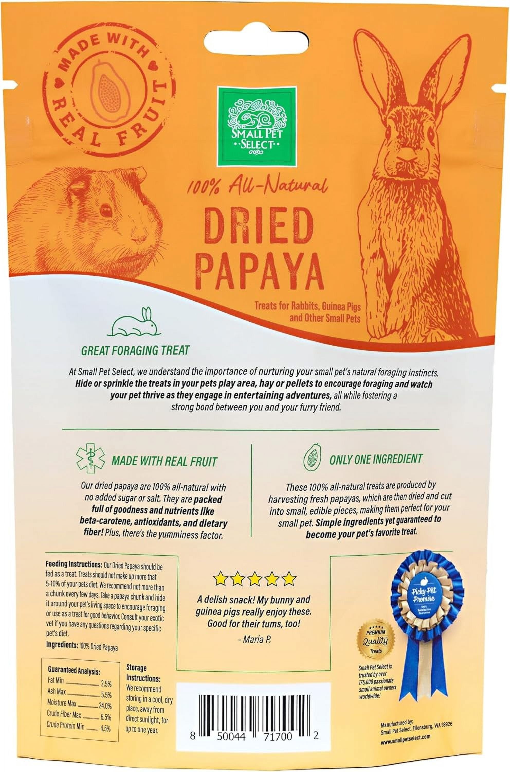 Small Pet Select - Dried Papaya, a Natural Treat for Rabbits, Guinea Pigs, Gerbils, Hamsters, Mice, and Rats, 2oz