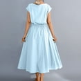 thumbnail image 5 of ClodeEU Womens Summer Short Sleeve Shift Dress with Belted ,Flowy Casual Loose Dress Light Blue,Womens Plus XL, 5 of 6