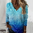 thumbnail image 2 of Charmgo Womens Sequin Tops, Women's Casual Party Tops Fashion Glitter Blouse Sparkly Long Sleeve V Neck Shirt Long Sleeve Shirts for Women Sky Blue M, 2 of 3