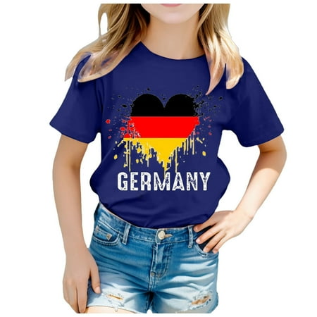 

Toddler Girls T Shirts Summer Children Flag Of Germany Print Short Sleeve Round Neck T Shirt Fashion Trend Bottoming Shirt Tops 3-4 Years