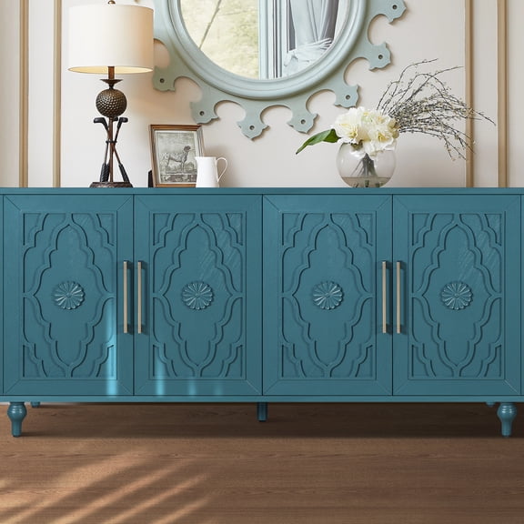 63'' Navy Blue Cabinet with Metal Handles | Functional and Decorative in Home