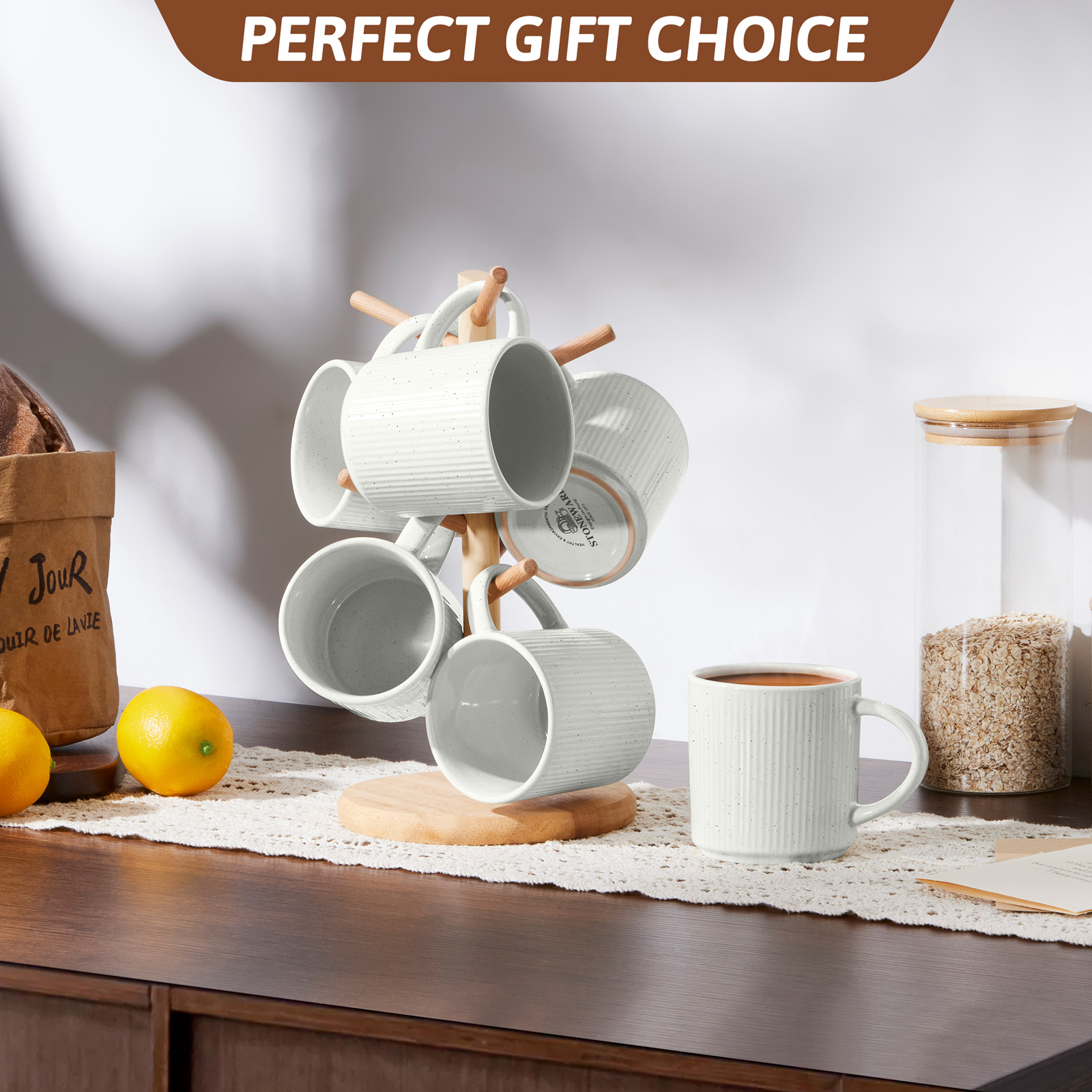 Vesteel Ceramic Coffee Mugs, Set of 6, 12oz, Speckled White photo 5