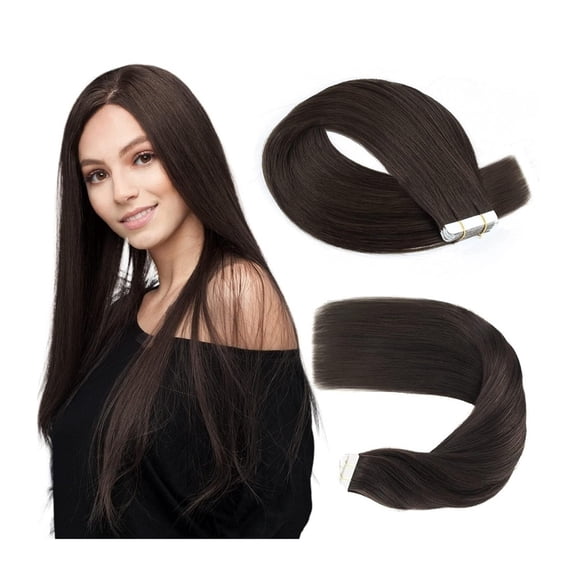 Tape in Hair Extensions Human Hair #1B Natural Black Remy Hair Tape in Extensions 16-26 Inch Long Seamless Straight Hair Extensions 20pcs/50g