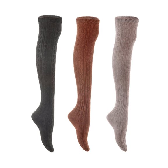 Lian LifeStyle Women's 3 Pair Adorable Comfortable Soft Thigh High Over Knee High Cotton Socks Size 6-9 L1024 Black,Coffee,Dark Grey