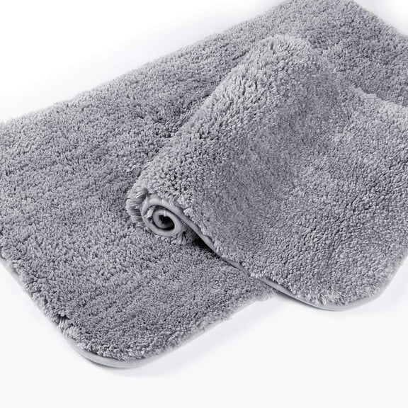 Eurotex Microfiber Bathroom Rugs (21x34) Shaggy Soft and Absorbent, Non Slip, Thick Plush, Machine Washable Bath Mat and Bath Rugs for Bathroom, Grey