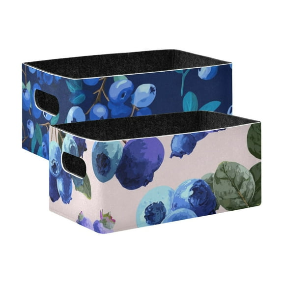 2 Pack Living Room Bed Room Felt Storage Baskets Boxes Foldable Organizer With Handles Blue Berry blue Berry Painting