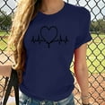 thumbnail image 3 of WREESH Casual Women's Heartbeat T-Shirts Cute Love Heart Print Short Sleeve Crew Neck Tops Navy, 3 of 5