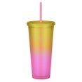 thumbnail image 1 of 700ml rainbow color double-layer plastic straw cup frosted handy cup beverage cup, 1 of 5