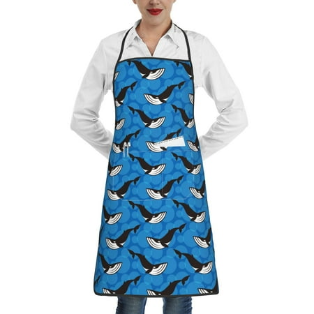 

Gaeub Whale And Sea Kitchen Cooking Aprons Adjustable Bib Apron Waterdrop and Oil Resistant Kitchen Chef Apron for Women Men