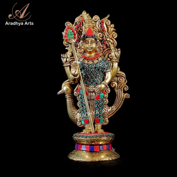 Aradhya Arts  Brass Murugan statue ,9.84 inch Kartikeya Idol for Temple, Office, Home Décor and Gift