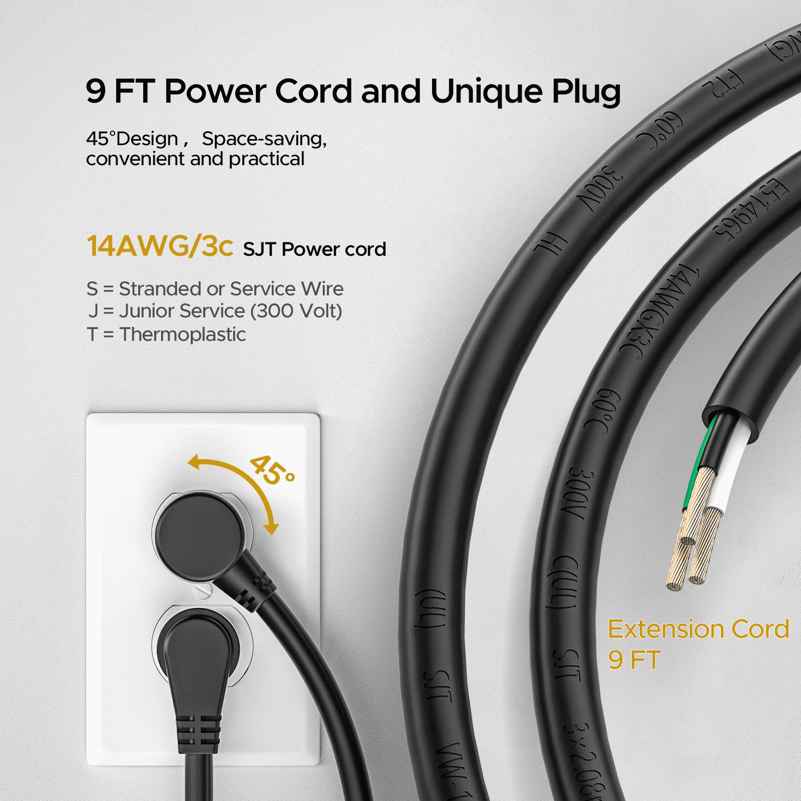 CRST 12 Outlets Heavy Duty Long Power Strip Surge Protector Individual Switches with Cord Manager 14/3 SJT 9 Feet Long Extension Cord, Black