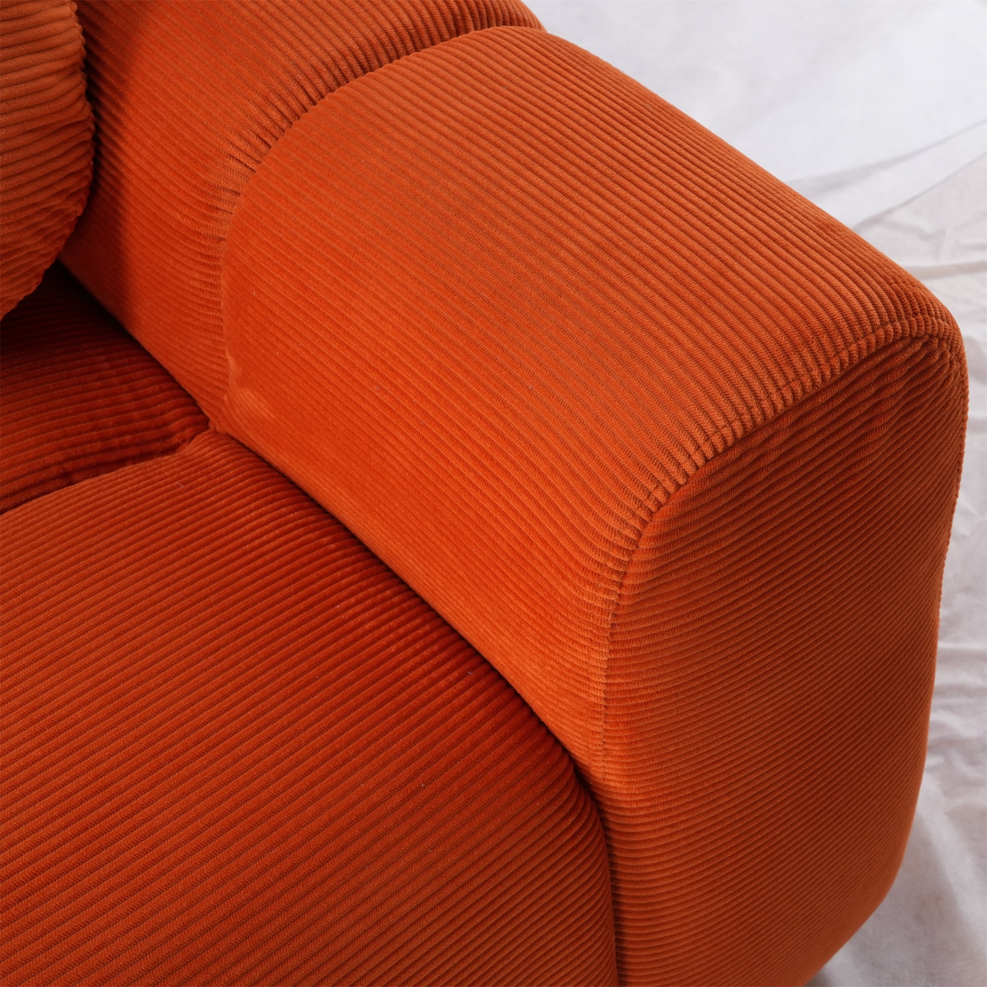 Aukfa 99" Oversized Cloud Sofa Boneless Couch 4-Seater Tufted Upholstered Sofa for Living Room, 2 Pillows, Corduroy, Orange