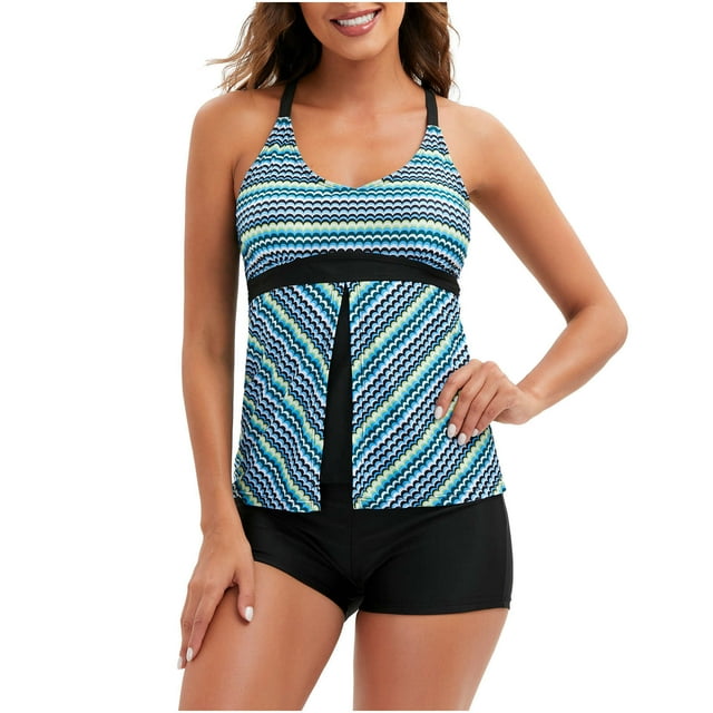 Birdeem Mode Dames Dégradé Multicolore Minimaliste Vagues Rayures Boxeur Pantalon Bretelles Maillot de Bain Deux Pièces pour Femmes
