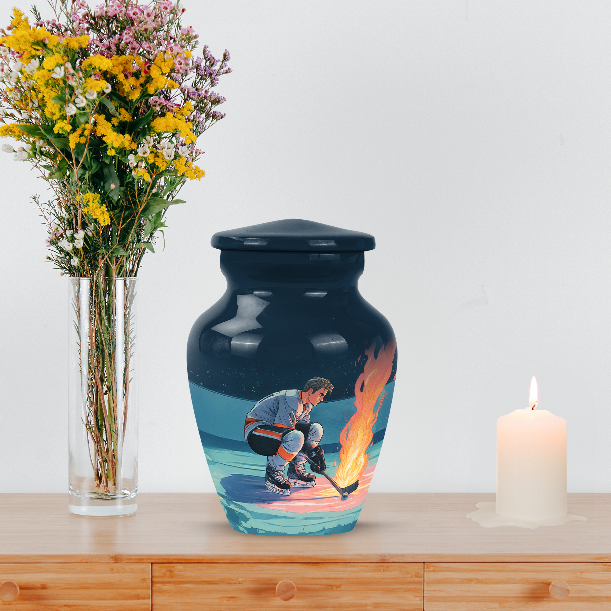 MUKTIVE Ice Hockey Urn for Ashes for Adult, Blue Keepsake Urn for Ashes Adult Human, Urn for Women & Men Player, 3 Inch Small Miniature Urn for Male & Female