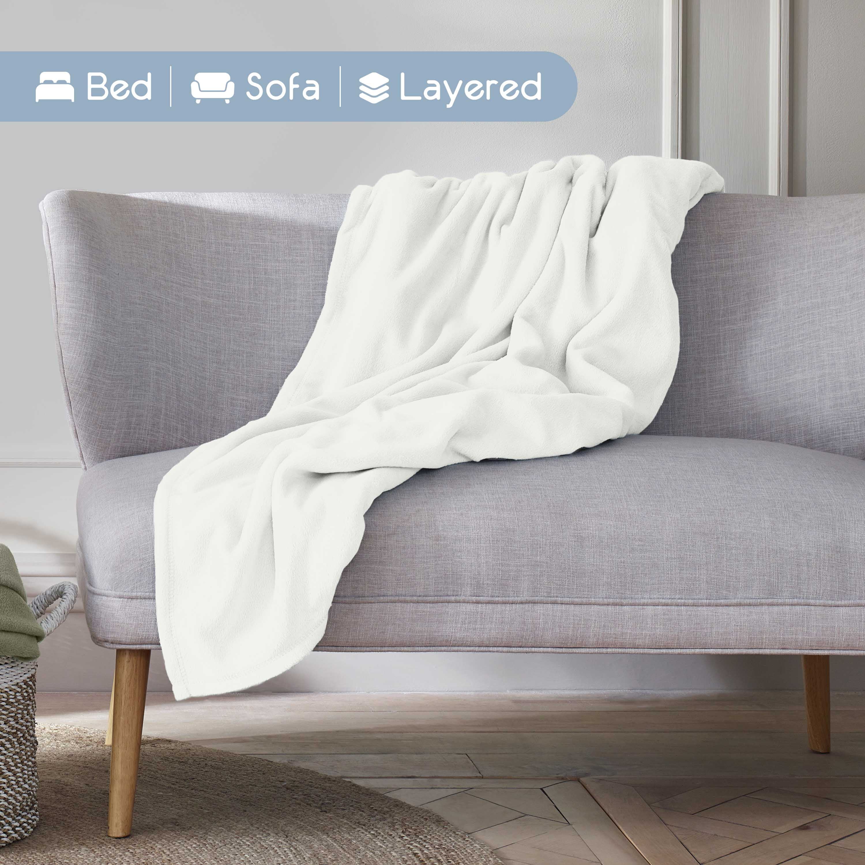 Soft All-Season Microfleece Bed Blanket – Lightweight Cozy Throw – Full/Queen Size – White