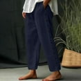 thumbnail image 2 of Htigea Women Linen Pants Lightweight Capri Pants with Lace Side Summer Casual Beach Drawstring Elastic Waist Trousers Today Sales Navy XL, 2 of 6