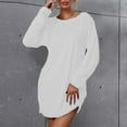thumbnail image 5 of IROINNID Sweater Dress for Women Strapless Sweater Dress Loose Crew-neck Plush Sweater Long-sleeve Dress ,White, 5 of 6
